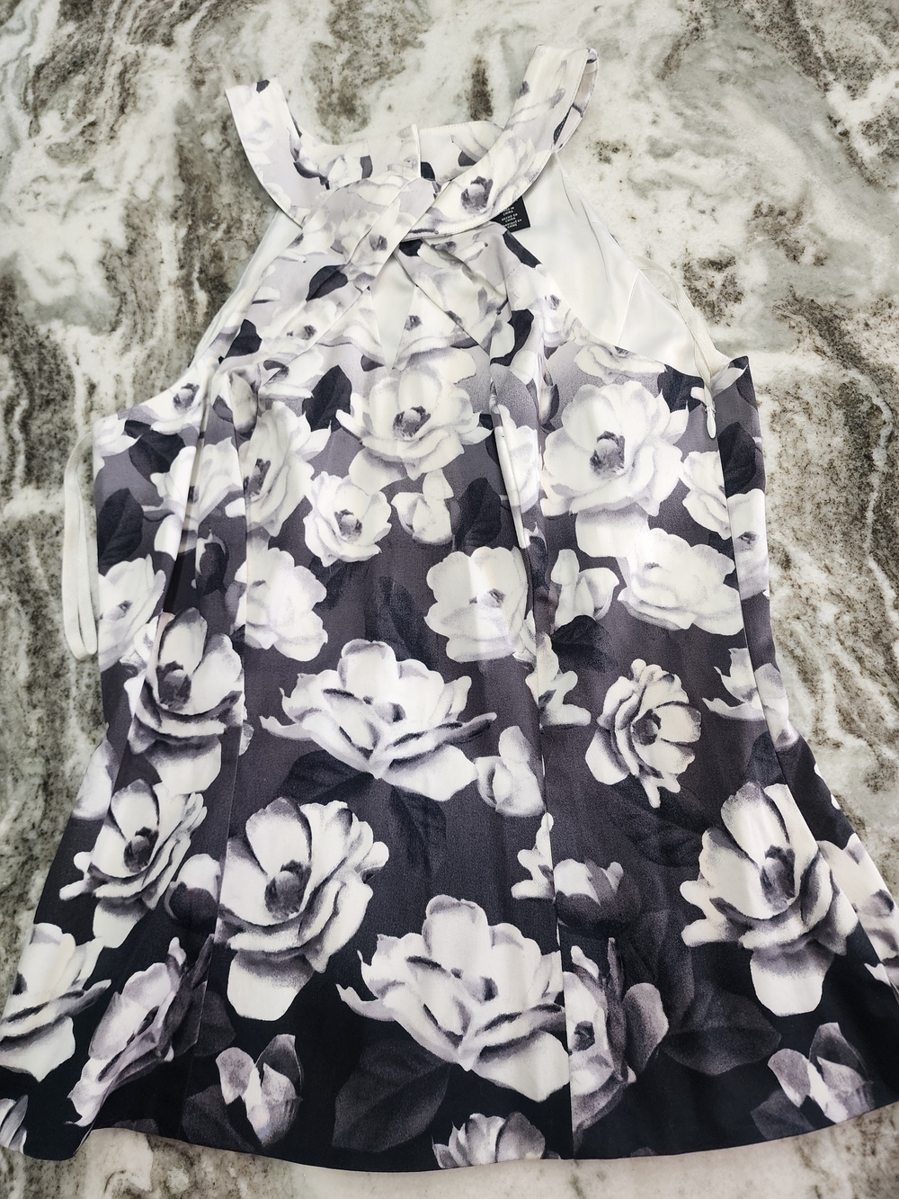 White House Black Market Black & White Floral Halter Blouse